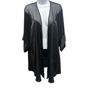 Kama Sutra Lotuswear Black Sheer‎ Satin Kimono Robe M L Y2K